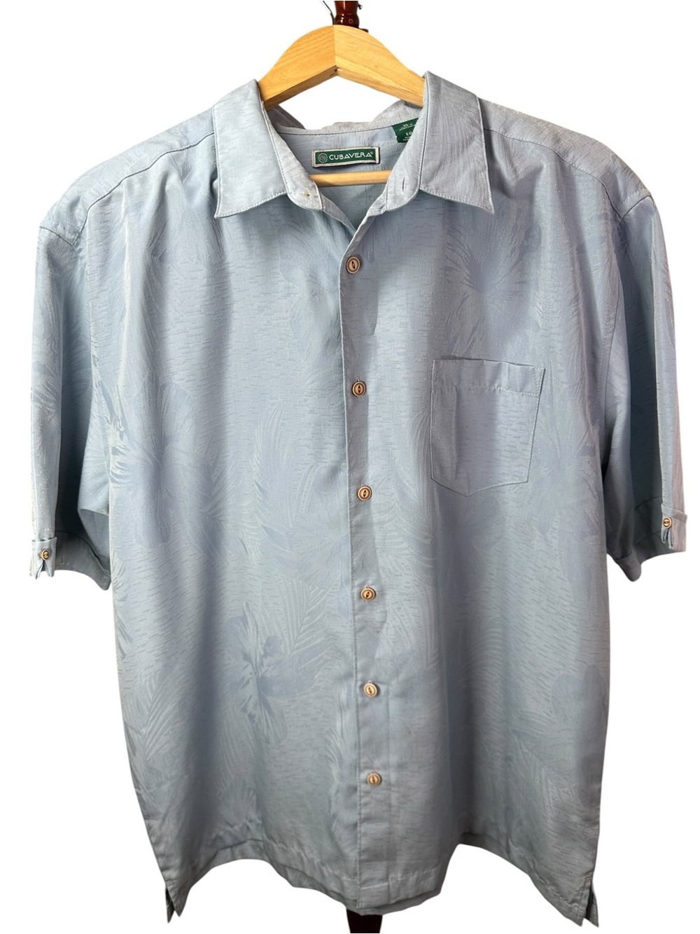 Cubavera Men XL Blue Tonal Tropical Jacquard Button Front Resort Shirt